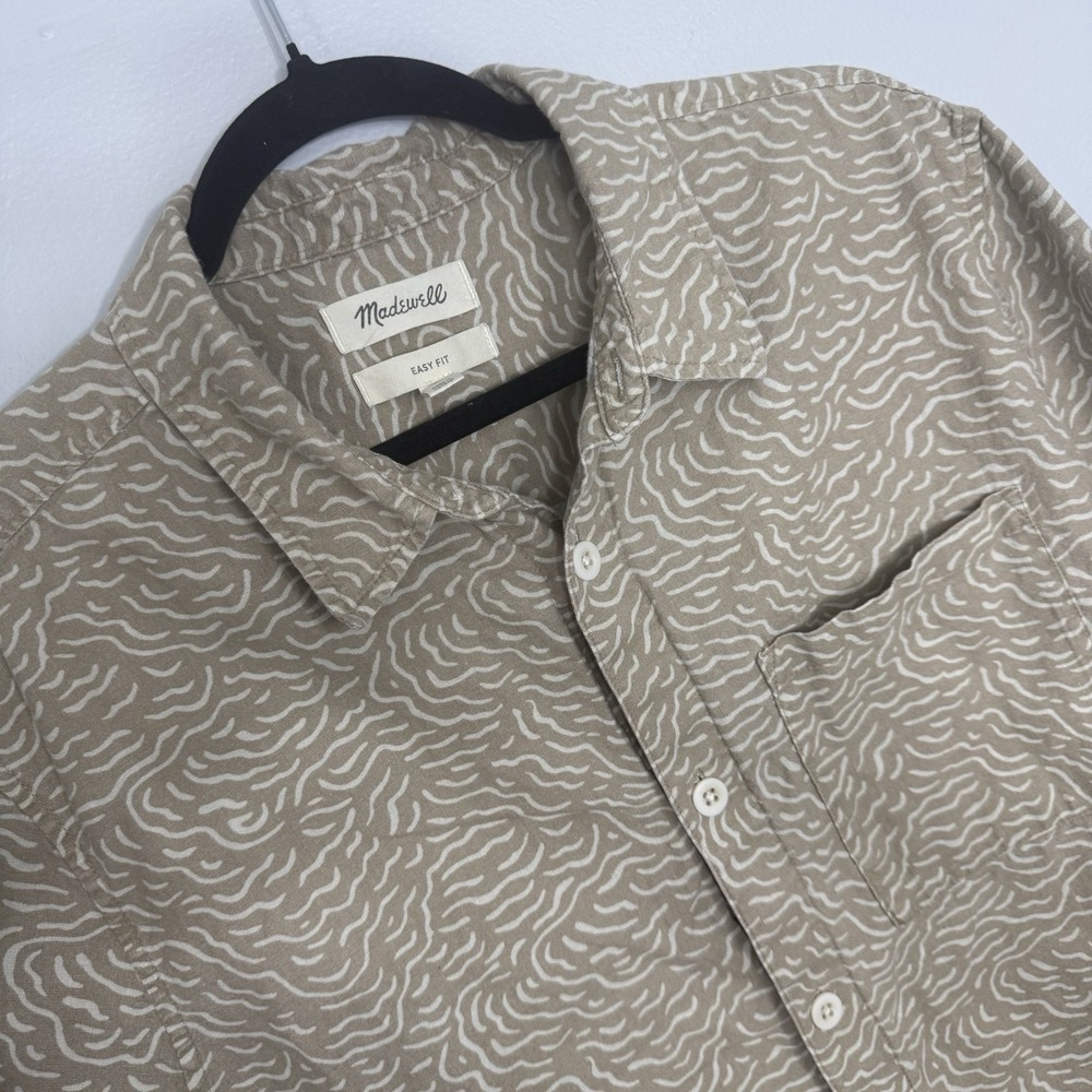 Madewell Easy Fit Shirt Mens Large Tan Abstract Print Hemp Cotton Casual